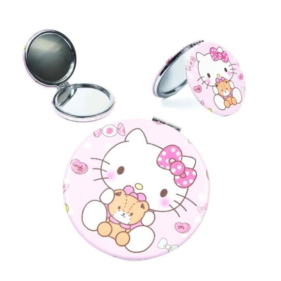 Hello Kitty Teddy Bear Pocket Mirror Mini Folding Compact with Double Sided View - Picture 1 of 3